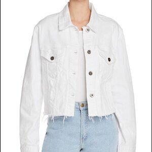 Pistola Naya Raw-Edge Cropped Denim Jacket Cream Size Large